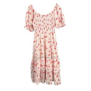 LoveShackFancy x Target Midi Dress Size‎ XS Pink Floral Cotton Tiered Lace Trim